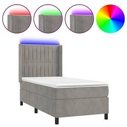 Foto van The living store boxspring bed - lichtgrijs fluweel - 80x200 cm - led