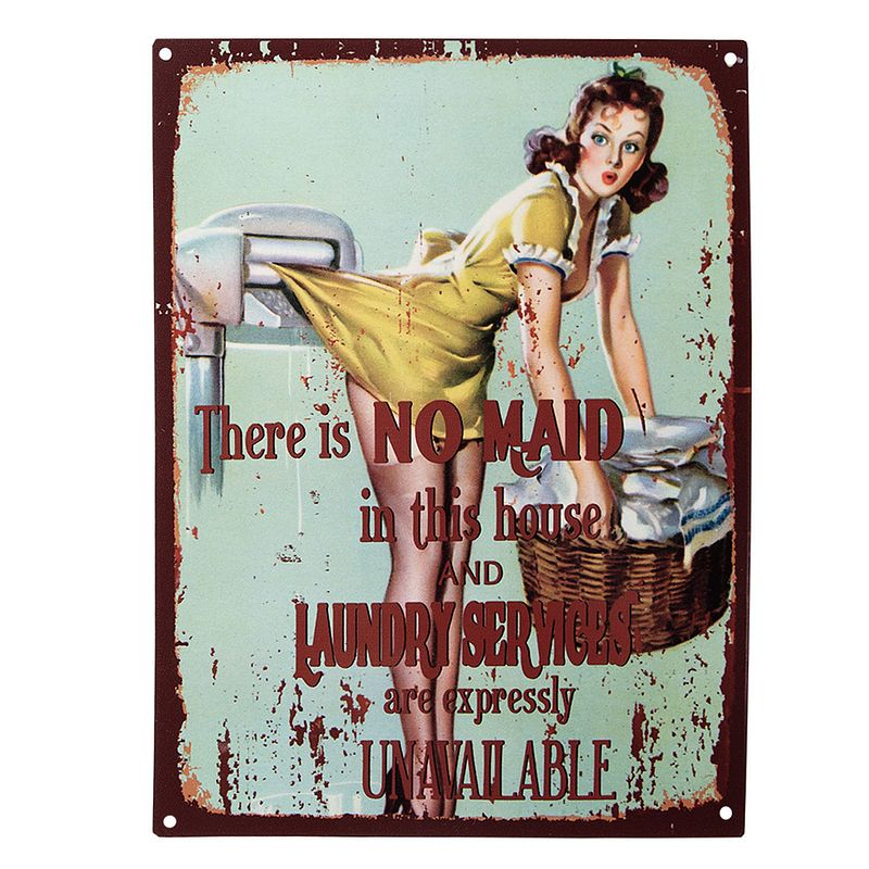 Foto van Clayre & eef tekstbord 25x1x33 cm groen ijzer vrouw there is no maid in this house and laundry services are expressly