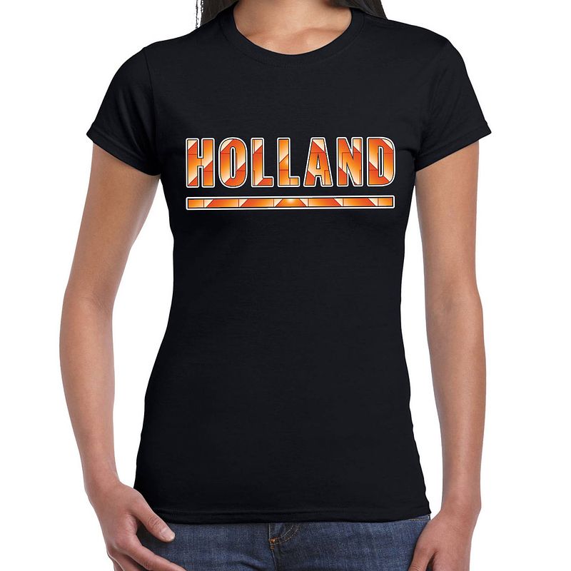 Foto van Holland / nederlands elftal supporter t-shirt zwart voor dames xl - feestshirts