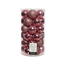 Foto van 37x stuks kunststof kerstballen lippenstift roze 6 cm glans/mat/glitter mix - kerstbal