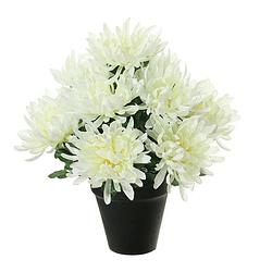 Foto van Louis maes kunstbloemen plant in pot - creme wit tinten - 28 cm - bloemenstuk ornament - chrysanten - kunstbloemen