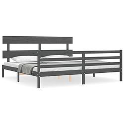 Foto van The living store bed grenenhout grijs 205.5x205.5x81 - multiplex lattenbodem