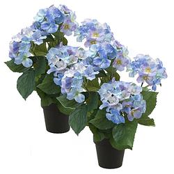 Foto van 2x stuks blauwe hortensia kunstplant in kunststof pot 40 cm - kunstplanten