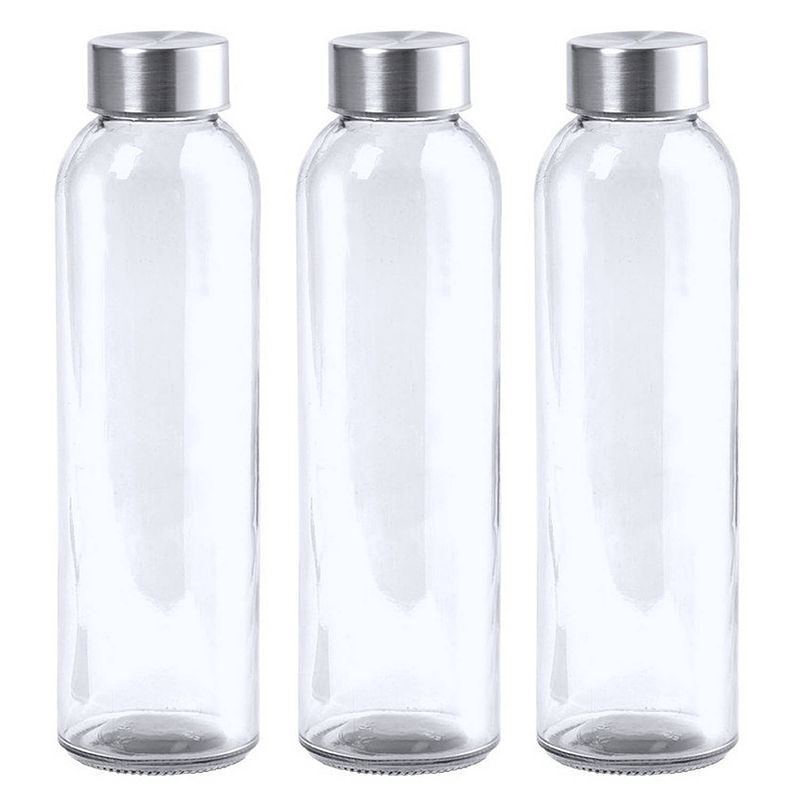 Foto van 3x stuks glazen waterfles/drinkfles transparant met rvs dop 550 ml - drinkflessen