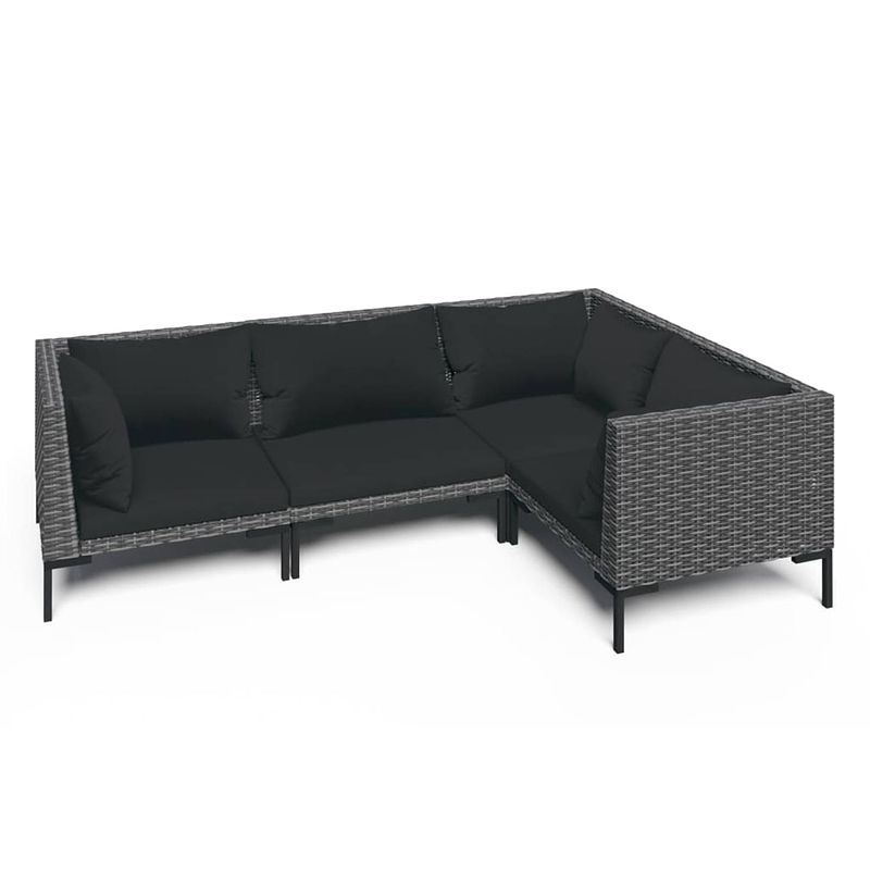 Foto van Vidaxl 4-delige loungeset met kussens poly rattan donkergrijs