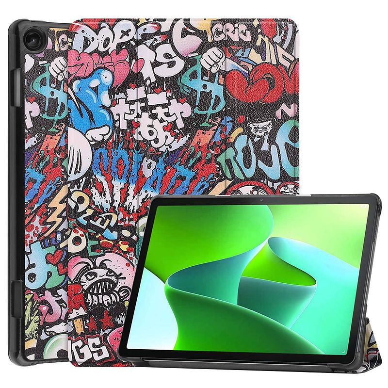 Foto van Basey lenovo tab m10 (3rd gen) hoesje kunstleer hoes case cover lenovo tab m10 (3rd gen)-graffity