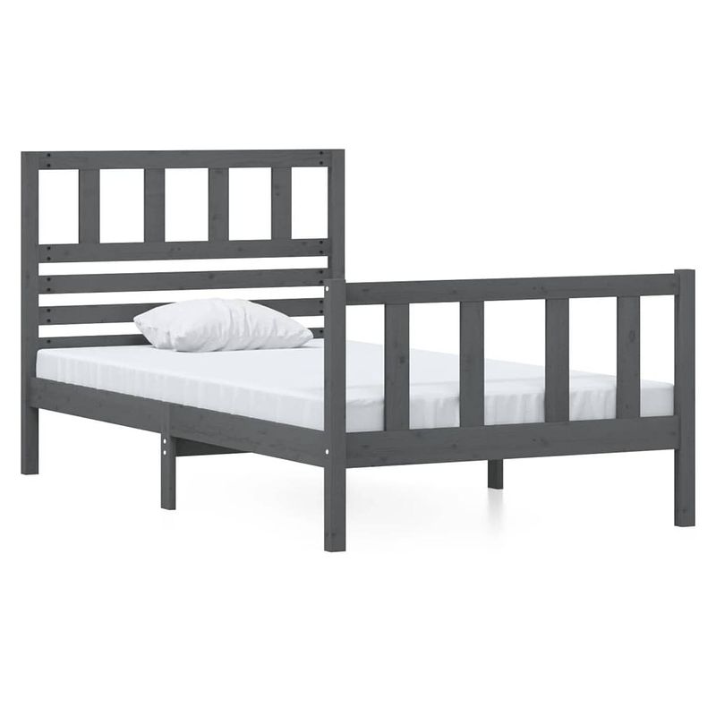 Foto van The living store bedframe - massief grenenhout - 195.5 x 96 x 100 cm - grijs