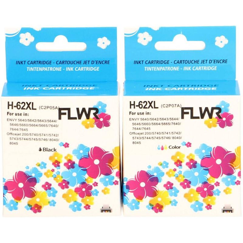 Foto van Flwr hp 62xl 2-pack zwart en kleur cartridge