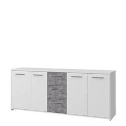 Foto van Laag dressoir 4 deuren 3 laden - decor wit en betongrijs - l 179 x d 42 x h 74,5 cm