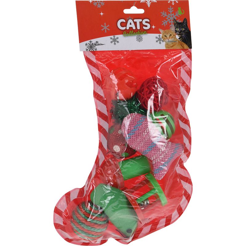 Foto van Kerstsok cadeau met speelgoed voor katten/poezen - kerstsokken