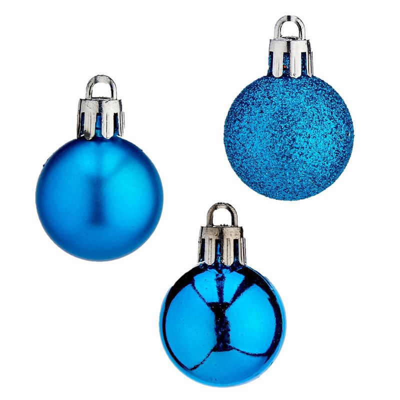 Foto van 20x stuks kerstballen helder blauw kunststof 3 cm glitter, glans, mat - kerstbal