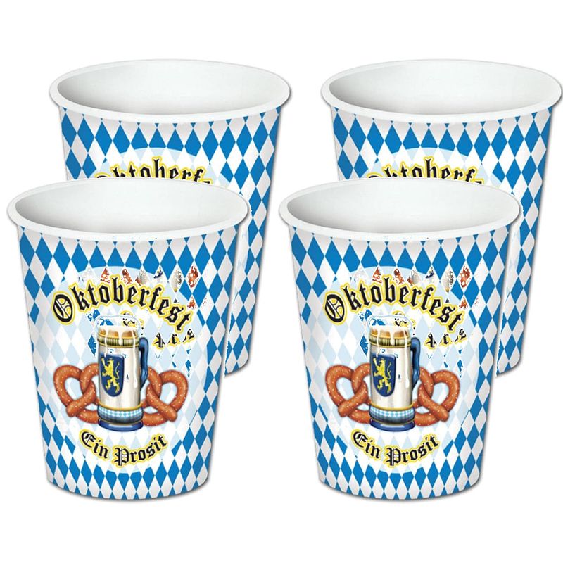 Foto van Oktoberfest thema feest bekers - karton - 16x stuks - 200 ml - feestbekertjes