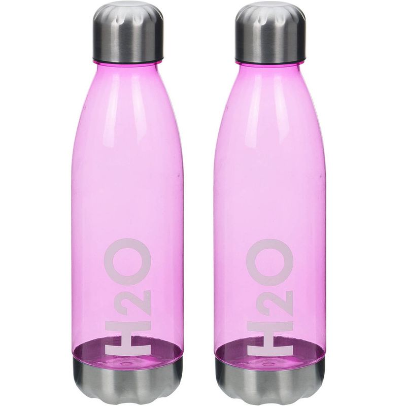 Foto van 2x stuks bidon drinkfles/waterfles roze 700 ml met schroefdop - drinkflessen