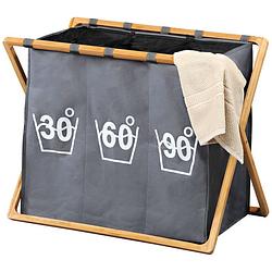 Foto van Wassorteerder 3 vakken - wasmand fsc® bamboe houten frame - sorteer op