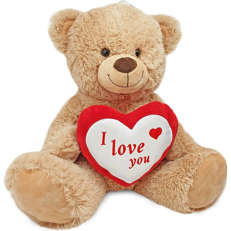 Foto van Bruine pluche knuffelbeer/teddybeer met i love you hartje 45 cm - knuffelberen