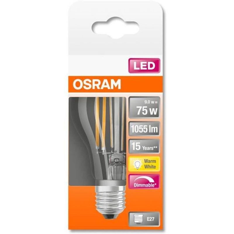 Foto van Osram standaard led-lamp helder variabel filament - 9w equivalent 75w e27 - warm wit