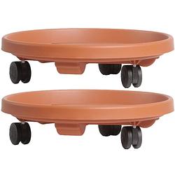 Foto van 2x stuks planten trolleys/multirollers rond bruin kunststof 30 cm - planten onderzetter