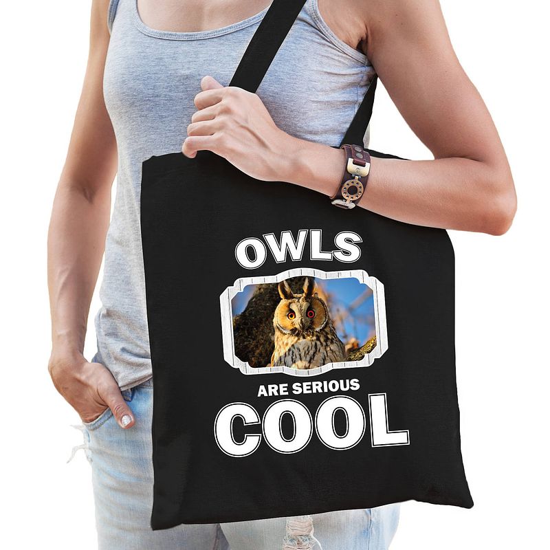 Foto van Dieren ransuil tasje zwart volwassenen en kinderen - owls are cool cadeau boodschappentasje - feest boodschappentassen