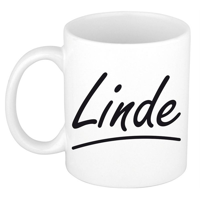 Foto van Naam cadeau mok / beker linde met sierlijke letters 300 ml - naam mokken