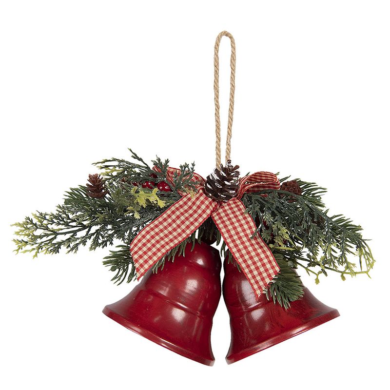 Foto van Haes deco - kersthanger bellen 17x9x12 cm - rood - kerstdecoratie, decoratie hanger, kerstboomversiering