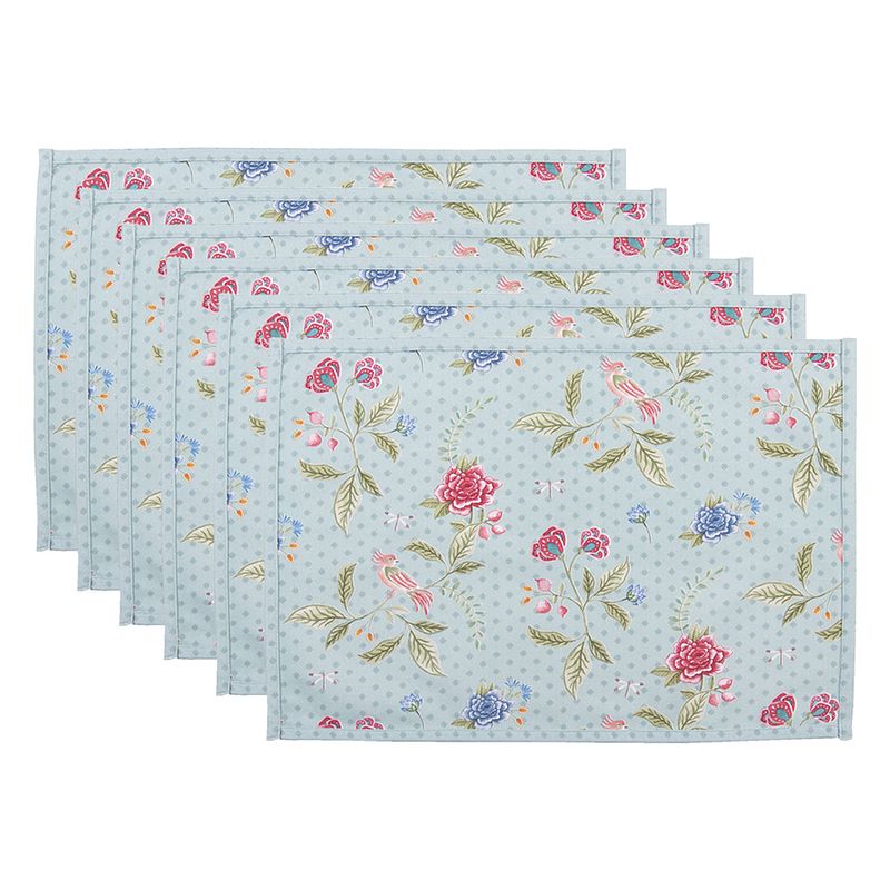 Foto van Clayre & eef placemats (set v 6) 48*33 cm blauw katoen bloemen