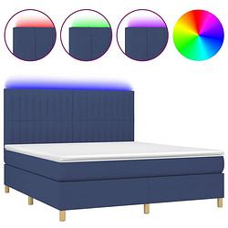 Foto van The living store boxspring bed - blauw - 203 x 180 x 118/128 cm - verstelbaar hoofdbord - led-verlichting -