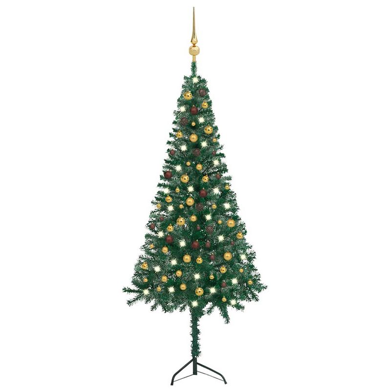 Foto van Vidaxl kunstkerstboom met led's en kerstballen hoek 240 cm pvc groen