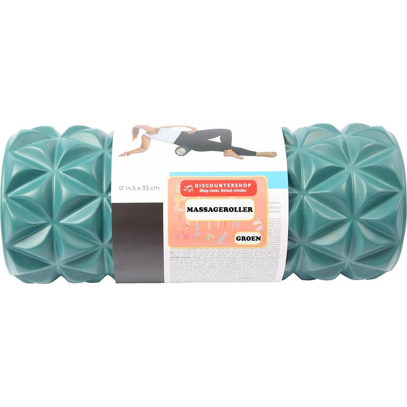 Foto van Massageroller massage roller foam roller fitness sport trigger point massage yoga 14,5 x 33 cm groen