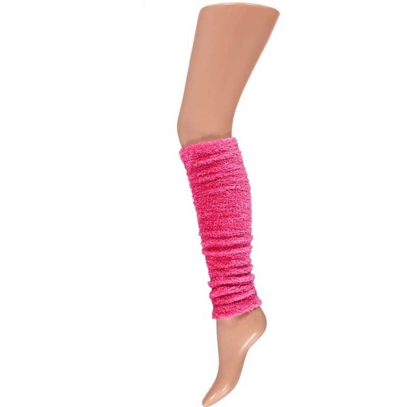 Foto van Neon roze beenwarmers met pluche - verkleed beenwarmers