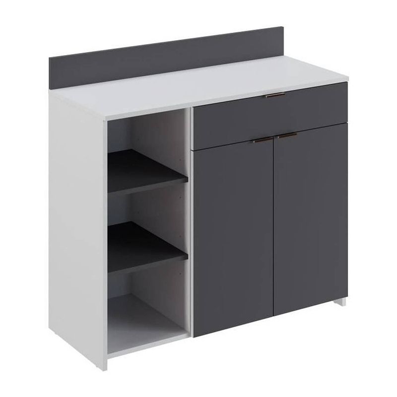 Foto van Keukenbuffet - 2 deuren + 1 lade - wit en grijze melamine - l 100 x d 42 x h 95 cm