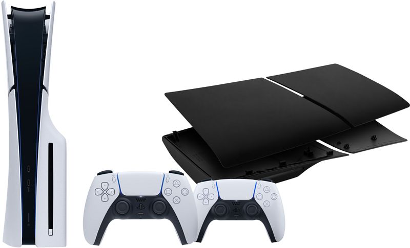 Foto van Playstation 5 slim disc edition + covers zwart + extra controller wit