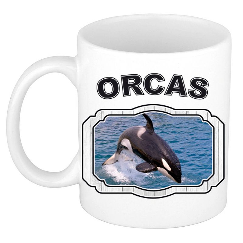 Foto van Dieren grote orka beker - orcas/ orka walvissen mok wit 300 ml - feest mokken