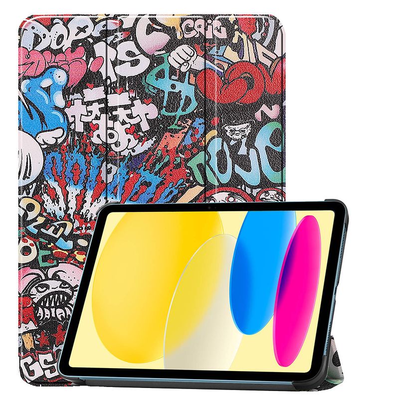 Foto van Basey ipad 10 2022 hoes case hoesje hard cover - ipad 10 hoesje bookcase - graffity