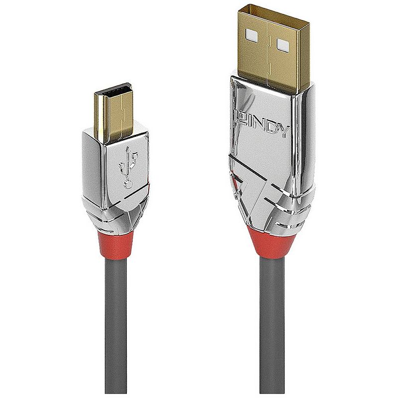 Foto van Lindy usb-kabel usb 2.0 usb-a stekker, usb-mini-b stekker 0.5 m grijs 36630