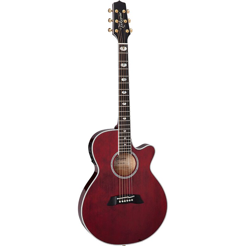 Foto van Takamine thinline series tsp158c str see through red elektrisch-akoestische westerngitaar met koffer