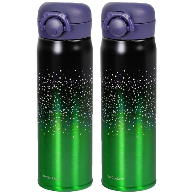 Foto van 2x stuks thermosfles / isoleerfles rvs voor onderweg 500 ml groen/zwart - thermosflessen