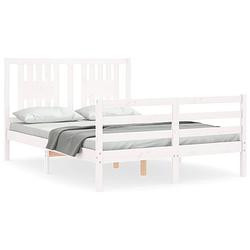 Foto van The living store bedframe grenenhout - wit - 195.5 x 145.5 x 100 cm - multiplex lattenbodem