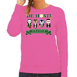 Foto van Bellatio decorations foute kersttrui/sweater dames - de hosti band - roze - kerstmuziek - band l - kerst truien