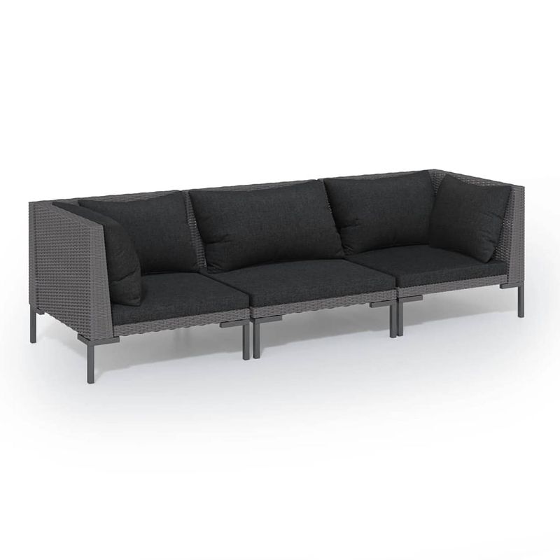 Foto van Vidaxl 3-delige loungeset met kussens poly rattan donkergrijs