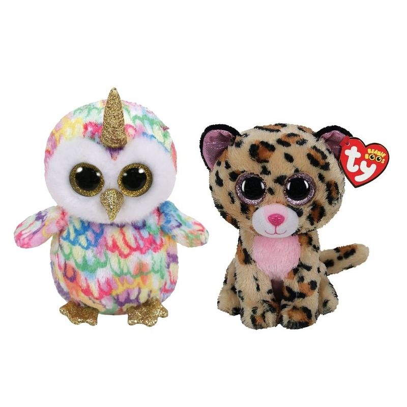 Foto van Ty - knuffel - beanie boo's - enchanted owl & livvie leopard