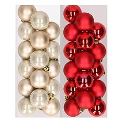 Foto van 32x stuks kunststof kerstballen mix van champagne en rood 4 cm - kerstbal