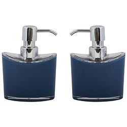 Foto van Msv zeeppompje/dispenser aveiro - 2x - ps kunststof - donkerblauw/zilver - 11 x 14 cm - 260 ml - zeeppompjes