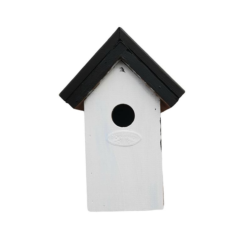 Foto van Houten vogelhuisje/nestkastje 22 cm - zwart/wit dhz schilderen pakket - vogelhuisjes