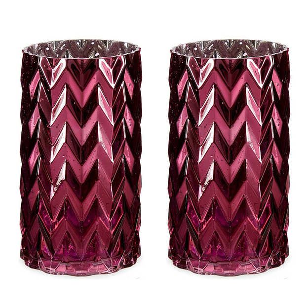 Foto van Bloemenvazen 2x stuks - luxe decoratie glas - donkerroze - 11 x 20 cm - vazen