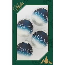 Foto van 8x stuks luxe glazen kerstballen 7 cm blauw/wit met sterren - kerstbal