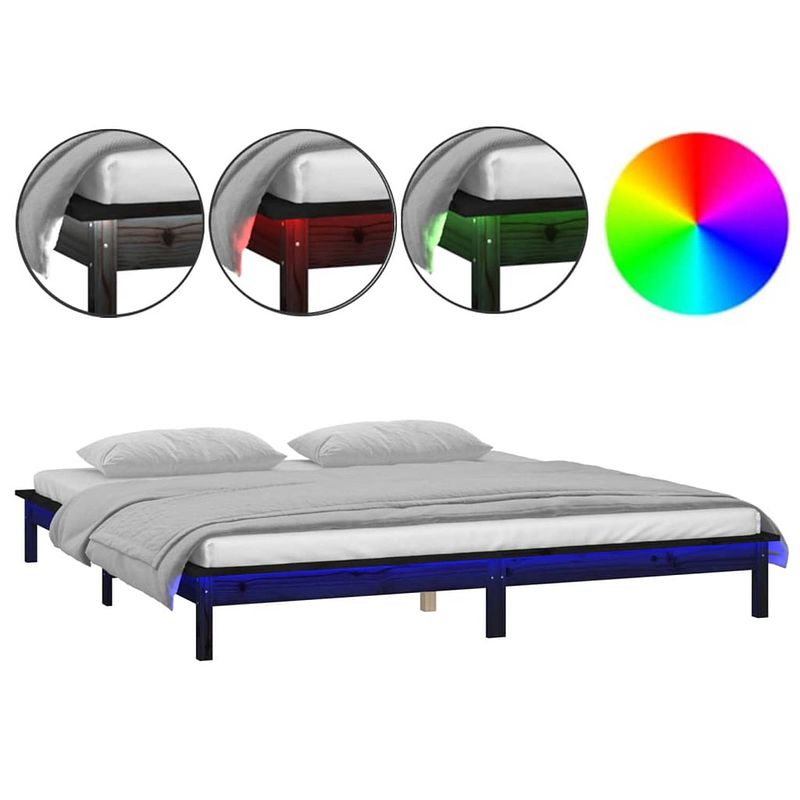 Foto van Vidaxl bedframe led massief hout zwart 135x190 cm 4ft6 double