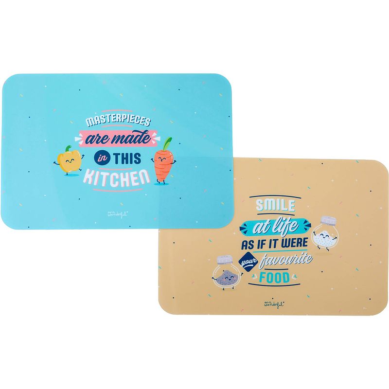 Foto van Balvi placemats mr. wonderful 29 x 40 cm blauw/geel 2 stuks