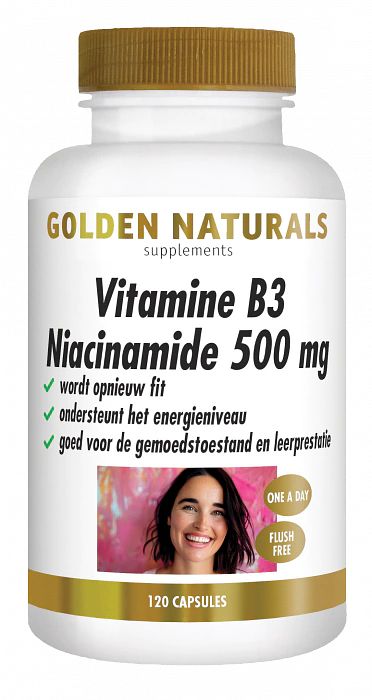 Foto van Golden naturals vitamine b3 niacinamide 500 mg capsules