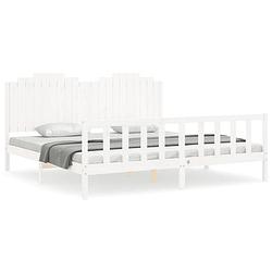 Foto van The living store houten bedframe - massief grenenhout - wit - 205.5 x 205.5 x 110 cm - montage vereist