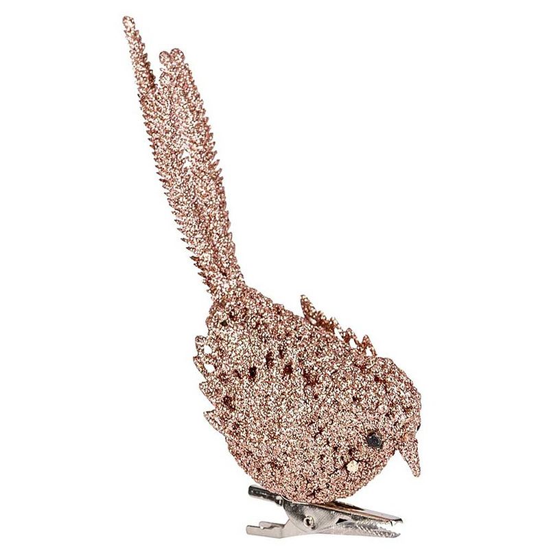 Foto van 1x kerstboomversiering glitter roze vogeltjes op clip 12 cm - kersthangers